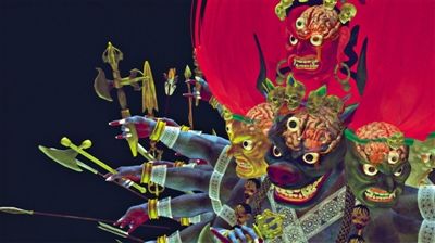 陆扬的参展作品《忿怒金刚核》来自于佛像艺术等，同时活用了新媒介等，以想象力和艺术创作语言，跨越文化界别。