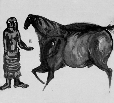 《西藏组画（十二）》纸本设色48×43cm1984年