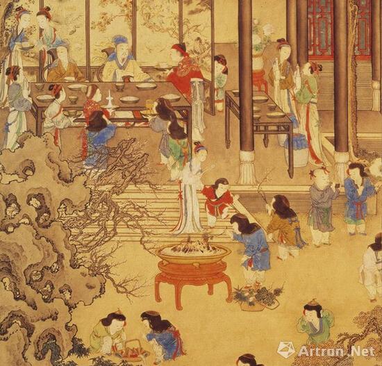 清 姚文瀚《岁朝欢庆图》（局部）82.4cmx55cm 纸本设色 台北故宫博物院藏