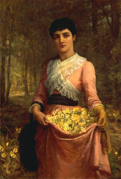 埃德温·朗，《我们英格兰帝国的女儿：樱草花》（1887），布面油画。（来自英国艺术中心）