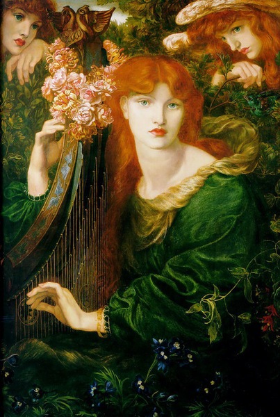 但丁·加百列·罗塞蒂，《弹竖琴的女人》（1873），布面油画。（来自伦敦市政厅艺廊）