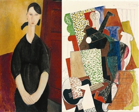 “A.阿弗烈·陶博曼收藏”拍卖会上的莫迪里阿尼作品《宝丽特·茹丹肖像》（左）和毕加索作品（右）