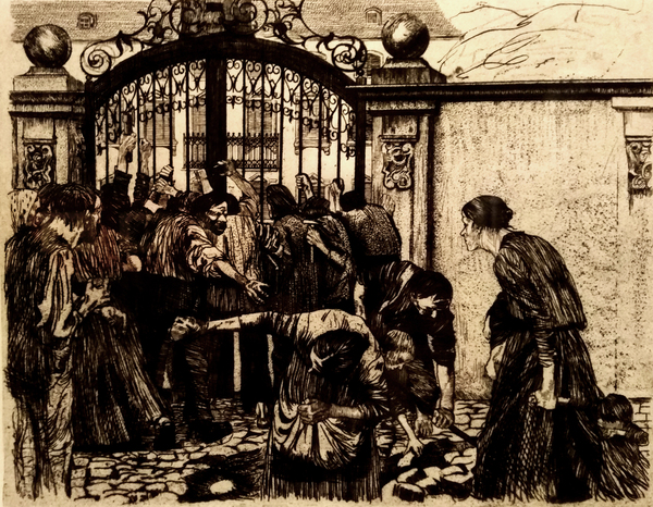 珂勒惠支版画《织工的反抗之五———突击》