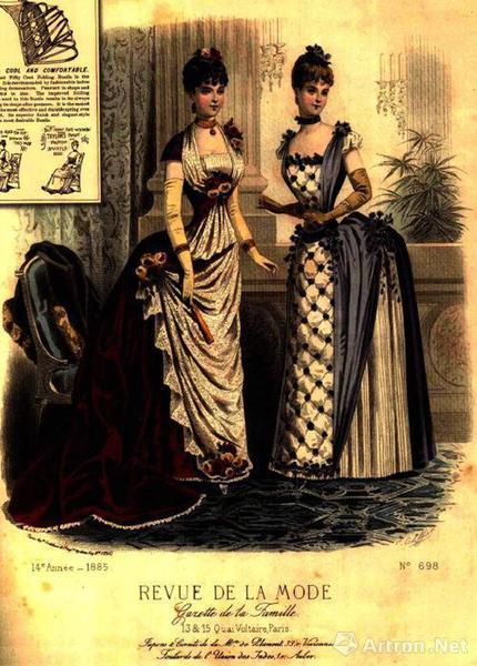 “螯虾尾”裙部衬垫的侧面及背面，约1885年