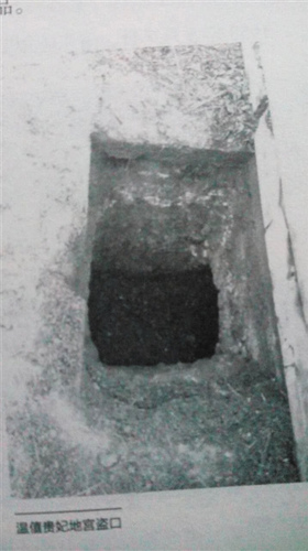 清史研究专家徐鑫的《康熙帝陵历史之谜》一书中，披露了去年10月底景陵妃园寝被盗的一些细节。图为温僖贵妃地宫的盗洞洞口。