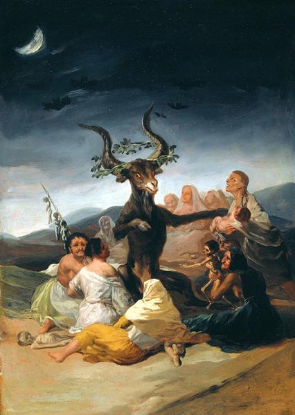 《女巫安息日》1797-1798，布面油画，44cm*31cm，马德里，拉查罗.加迪亚诺美术馆