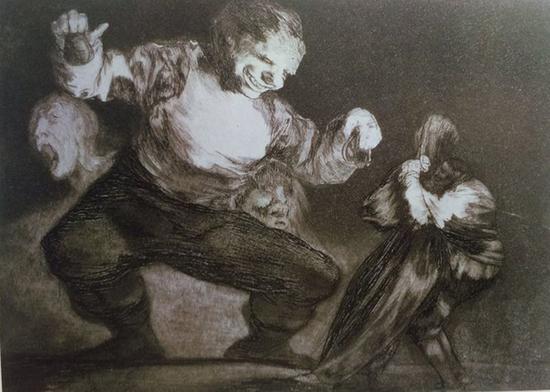 《蠢人的愚行》选自《荒诞集》 ，约1816—1823年，凹版蚀刻画，24cm*35cm