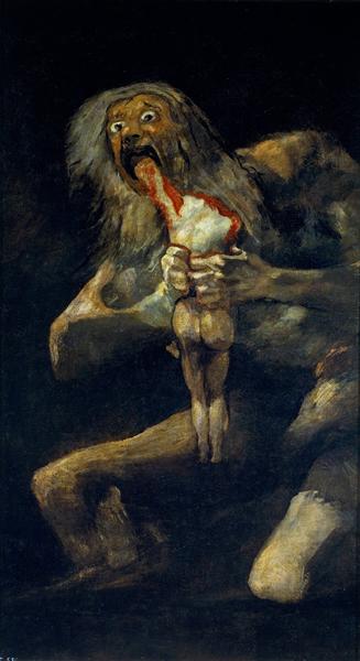 《噬子的农神》1820-1823年，油画，从灰泥墙面转移到画布，143.5cm*81.4cm，马德里，普拉多博物馆