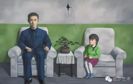 张晓刚《我的父亲》，布面油画，140×220cm，2012