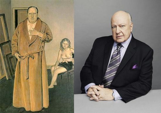 左：巴尔蒂斯，《安德列·德兰肖像》，1936。图片：Courtesy of Wikicommons 右：罗杰·艾尔斯，2015。图片：Photo by Wesley Mann/FOX News via Getty Images