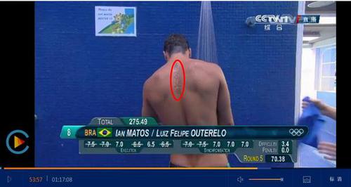 巴西跳水运动员后背纹身竟然是中文的“感恩父母”