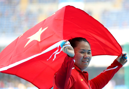 8月15日，在2016年里约奥运会女子链球决赛中，中国选手张文秀以76米75的成绩获得银牌。新华社发