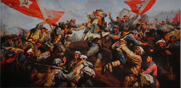 《三大主力会师》蔡亮、张自嶷1977年 尺寸：331×166厘米 中国人民革命军事博物馆藏 布上油画
