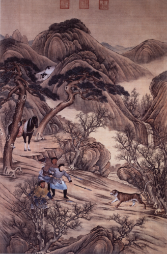 图四　佚名《乾隆刺虎图》，  北京故宫博物院藏品