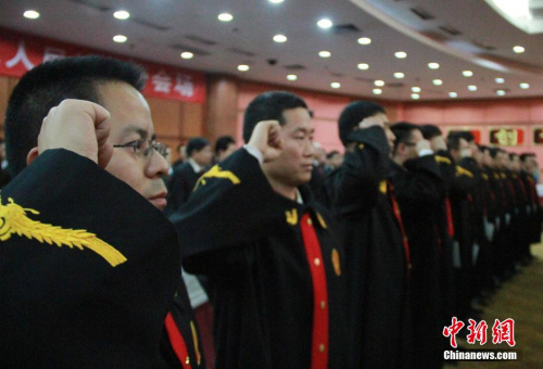 资料图：西安中级人民法院的31名新任法官宣誓就职。<a target='_blank' href='http://www.chinanews.com/'>中新社</a>发 张远 摄