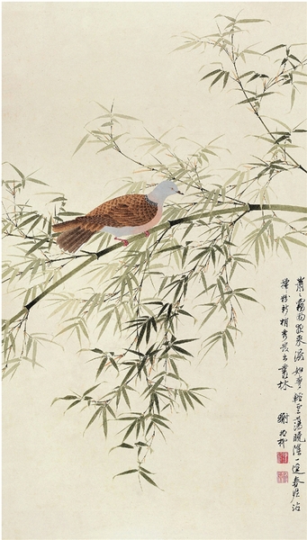 谢稚柳 绿竹斑鸠 85.5×49cm 无年款 北京画院藏