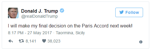 “背叛”G7？特朗普称美国将退出巴黎气候协议