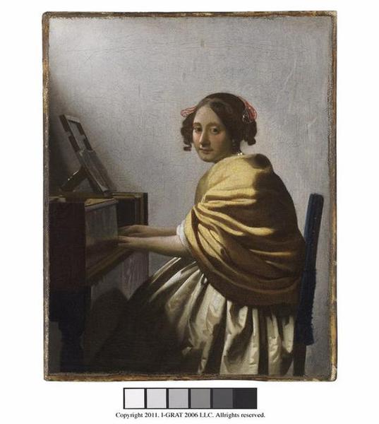 约翰内斯·维米尔(1632-1675)《坐在维金纳琴旁的年轻女子》