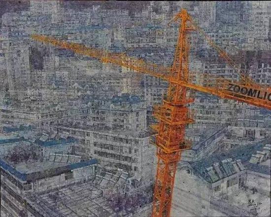 张杰，《造城》，油画，200 × 160 cm，2014