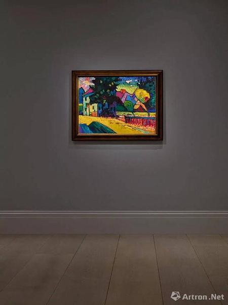 瓦西里·康丁斯基《穆尔瑙─风景与绿屋》 1909年作 油彩画板