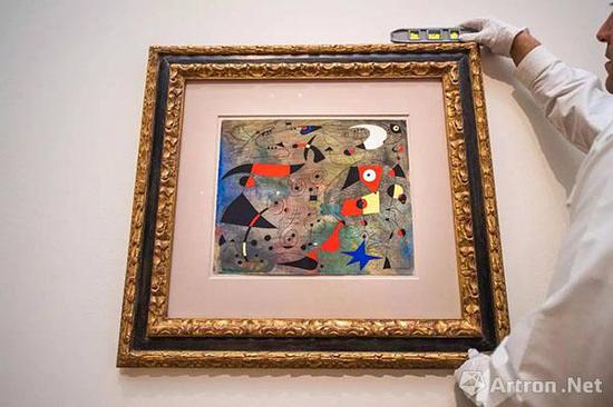 胡安·米罗《女子与鸟》 1940年4月13日作 水粉、油彩渲染、纸本