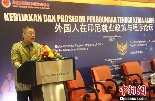 图为中国驻印尼大使馆经商处公使衔参赞王立平出席论坛并致辞。　林永传 摄