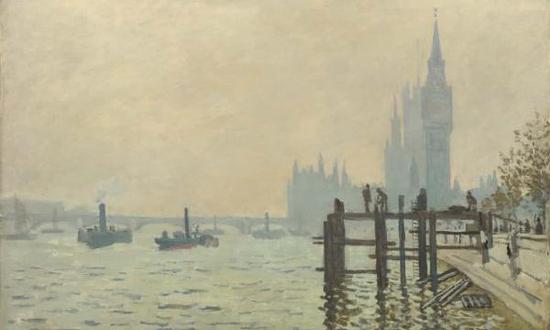 卡米耶·毕沙罗，《查令十字桥》（1890），藏于英国伦敦国家美术馆