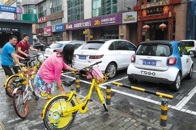 8月13日，蒲黄榆路，共享汽车停放在停车位上。