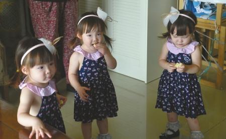 刘曦为三胞胎女儿取名“浣溪沙”。