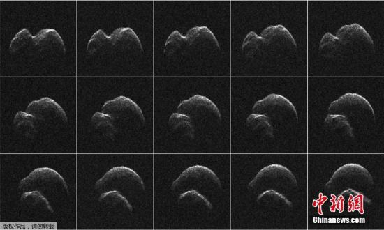 当地时间4月19日，据NASA发布的消息称，一颗直径约650米的近地小行星以近180万公里的距离“擦”过地球，这两天晚上人们借助小型光学望远镜就可以观测到这个“天外来客”。图为这颗编号为2014-JO25的天体的雷达图像拼图。