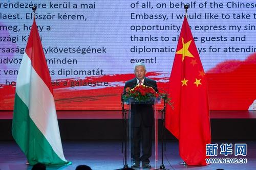 中国侨网中国驻匈牙利大使段洁龙在国庆招待会上致辞。新华网发（弗尔季•奥蒂洛摄）
