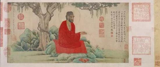 元，赵孟頫，红衣罗汉图卷，辽宁省博物馆藏