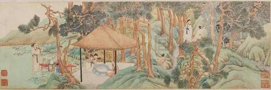 文征明《惠山茶会图》，绢本，设色，纵21.9cm，横67cm，北京故宫博物院藏
