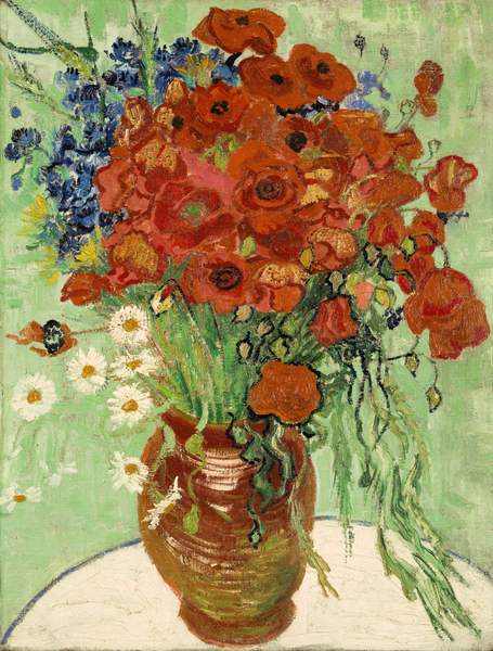 1、梵高《雏菊与罂粟花》Vase with Daisies and Poppies, Vincent van Gogh