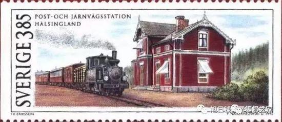 ▲ 1996年4月19日瑞典发行的1套6枚历史建筑物纪念邮票之一：火车站