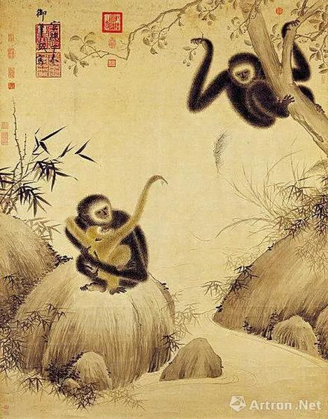 ▲明宣宗朱瞻基《戏猿图》 现藏于台北故宫博物院