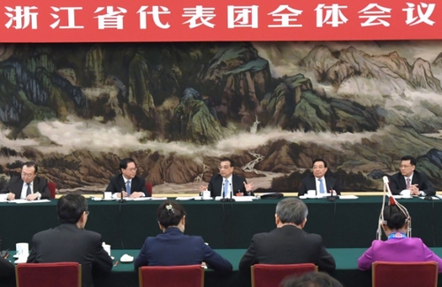 3月7日，中共中央政治局常委、国务院总理李克强参加十三届全国人大一次会议浙江代表团的审议。