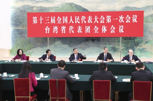 3月7日，中共中央政治局常委、国务院副总理汪洋参加十三届全国人大一次会议台湾代表团的审议。
