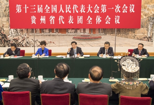 3月7日，中共中央政治局常委、中央书记处书记王沪宁参加十三届全国人大一次会议贵州代表团的审议。