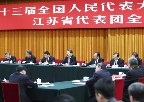 3月7日，中共中央政治局常委、中央纪委书记赵乐际参加十三届全国人大一次会议江苏代表团的审议。