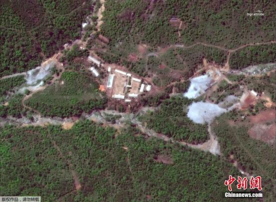 数字地球卫星图像显示下的朝鲜丰溪里核试验场。