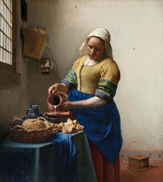 维米尔画作《倒牛奶的佣人》，1685年作，现藏于荷兰阿姆斯特丹国立美术馆。