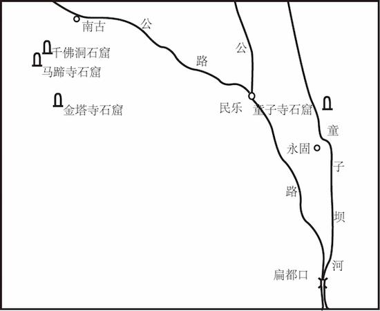 民乐县童子寺石窟位置图