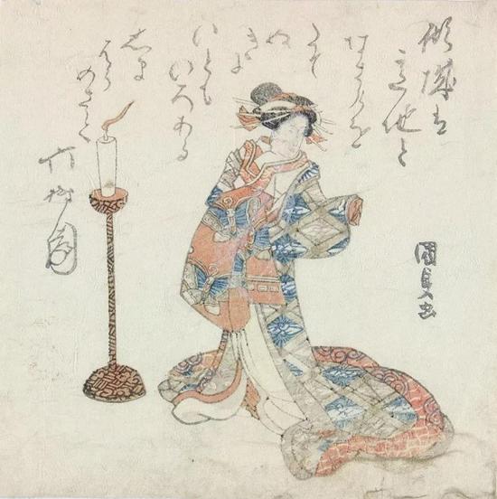 摺物画，歌川国贞（Utagawa Kunisada， 1786?1865），彩色木刻版画，1821年