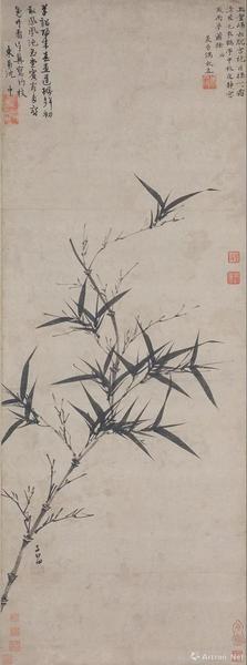 赵孟頫，《墨竹图》轴，元，纸本水墨，97.9×36.7厘米，日本大阪市立美术馆藏