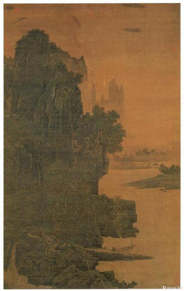 宋萧照山腰楼观图轴绢本水墨 179.3x112.7cm，现藏于台北故宫博物院