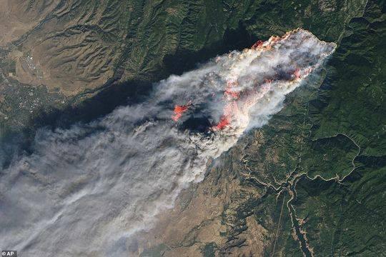 这张卫星图显示了山火肆虐的高峰期。