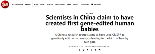 首例基因编辑婴儿在中国诞生 外媒:科学界超大危机