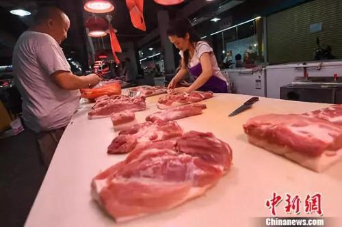 资料图：8月9日，山西太原，民众在菜市场选购猪肉。中新社记者 武俊杰 摄