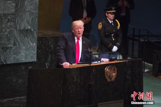 当地时间9月25日，第73届联合国大会一般性辩论在纽约联合国总部开幕。美国总统特朗普在会上发言。 <a target='_blank' href='http://www.chinanews.com/'>中新社</a>记者 廖攀 摄